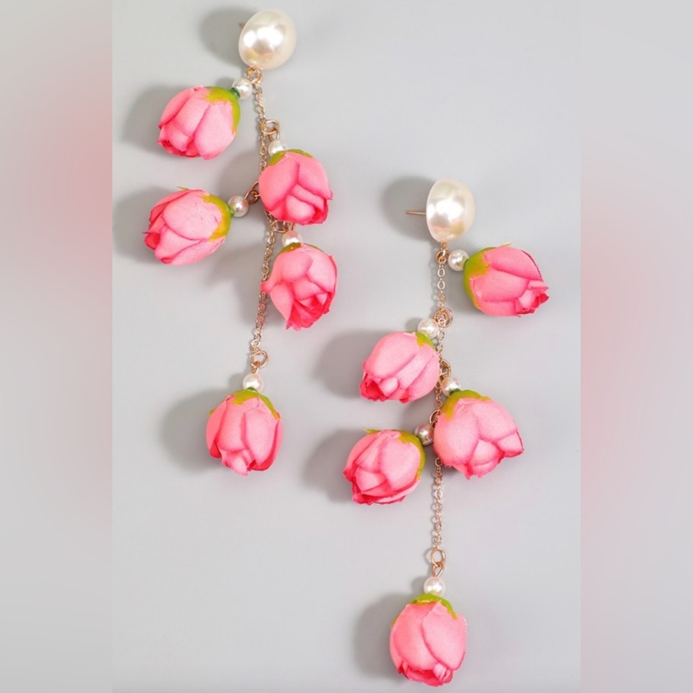 Flower bud earrings Rose bud Floral drop earrings Statement earrings Free With..